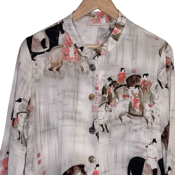 Soft Surroundings Song Dynasty Button Front Tunic Cardigan Asian Horses Sz Large - Picture 3 of 8